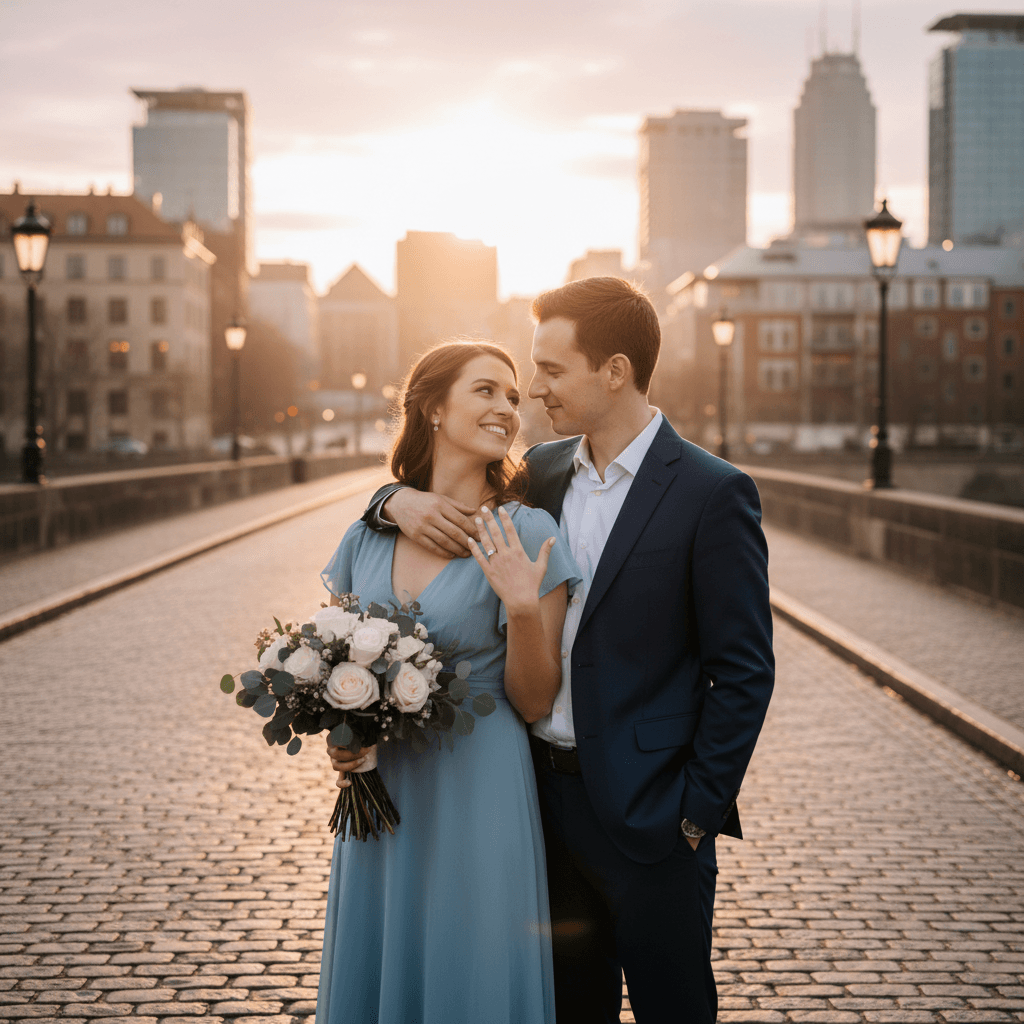 Engagement portrait of a couple in an urban Toronto setting
