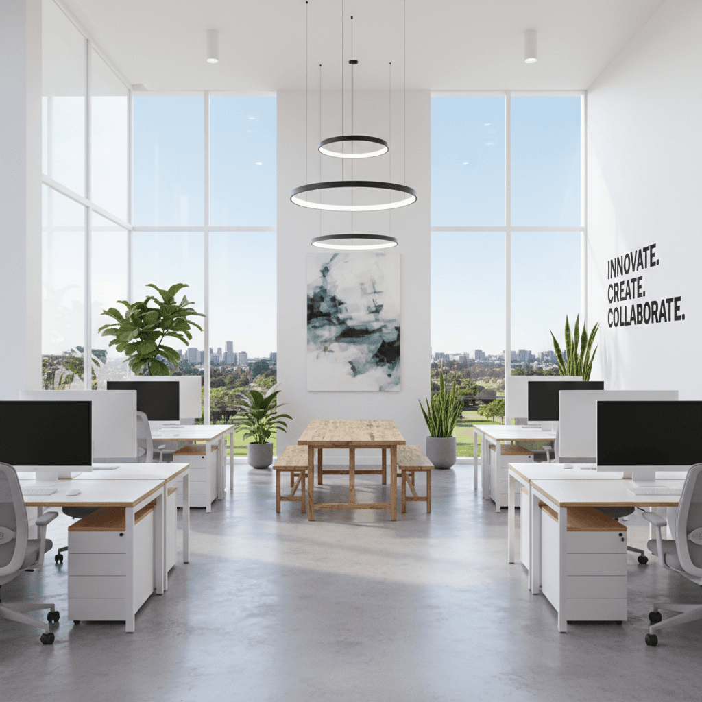 Interior shot of a bright modern workspace for a commercial client