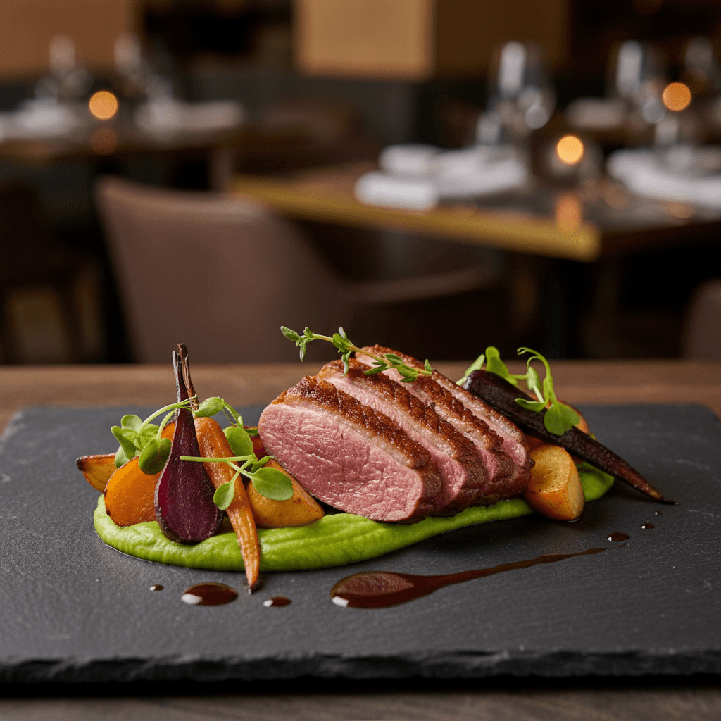 Menu shot of a gourmet dish plated and styled for a restaurant