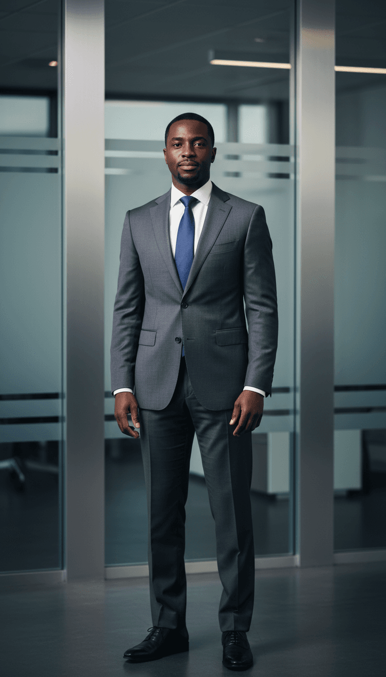 Business headshot of a man in a suit against a clean grey backdrop